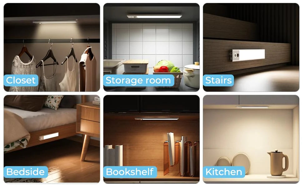 Motion Sensor Under Cabinet Light | Wireless, USB Rechargeable & Dimmable LED Closet Light for Home, Kitchen, Stairs & Wardrobe
