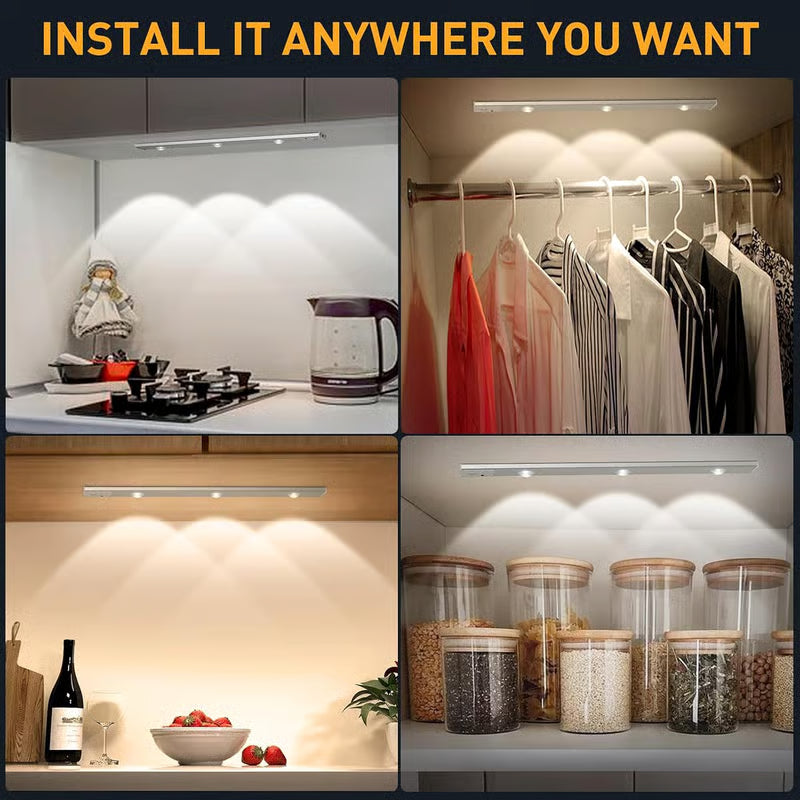 Motion Sensor Under Cabinet Light | Wireless, USB Rechargeable & Dimmable LED Closet Light for Home, Kitchen, Stairs & Wardrobe